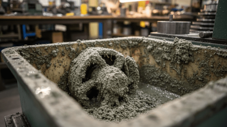 Lapping Machine Selection for Seal Face Refurbishment 2 Lapping machine sump with solidified abrasive slurry clogging the impeller area due to neglected overnight maintenance