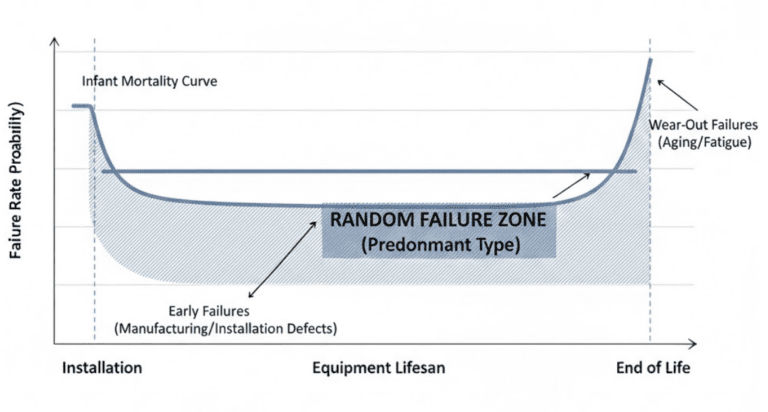 How Often Should Mechanical Seals Be Repaired 2 Failure distribution diagram showing infant, random, and wear-out failure types for mechanical seals with random failures highlighted as the predominant category