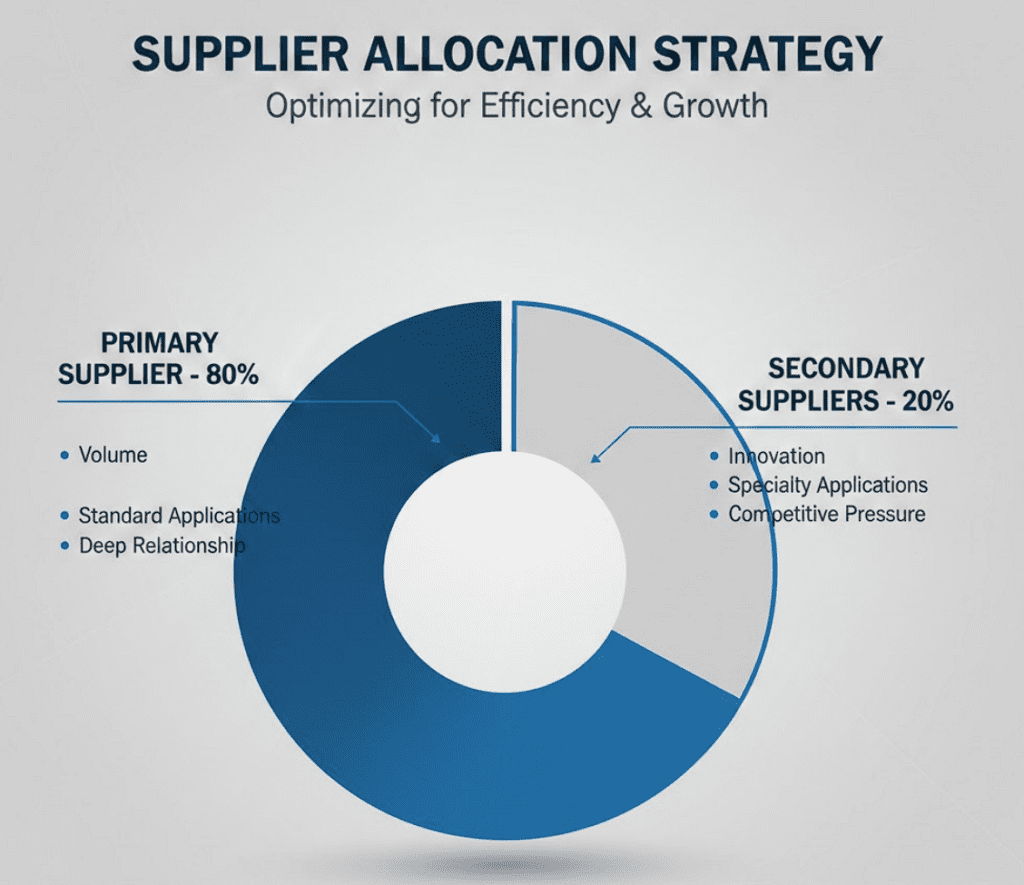 Diagram showing supplier allocation strategy with 80% primary and 20% secondary suppliers