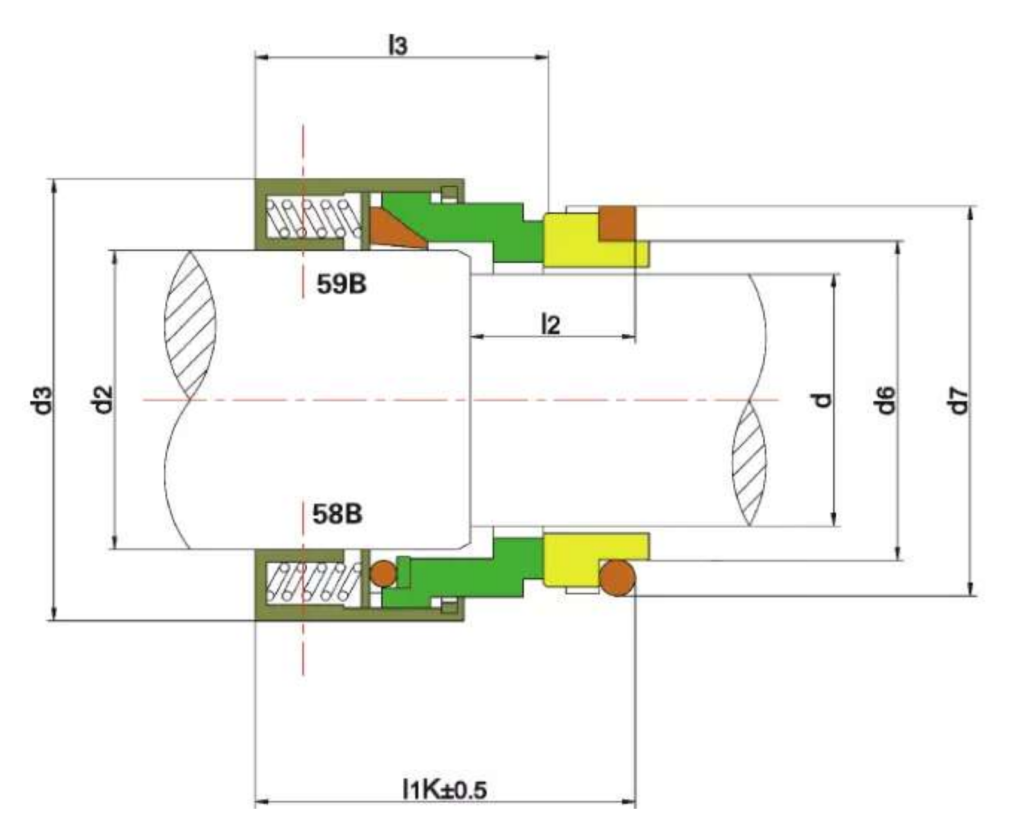 WM 58B/59B section drawing with dimension letters