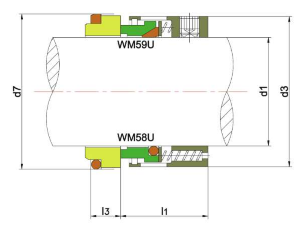 WM 58U/59U section drawing with dimension letters